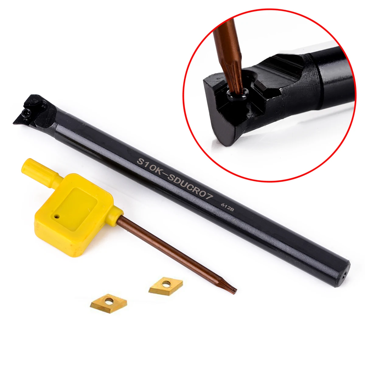 1pc S10K-SDUCR07 Tool Holder Boring Bar + 2pcs DCMT0702 Inserts with Wrench Mayitr For Lathe Turning Tools