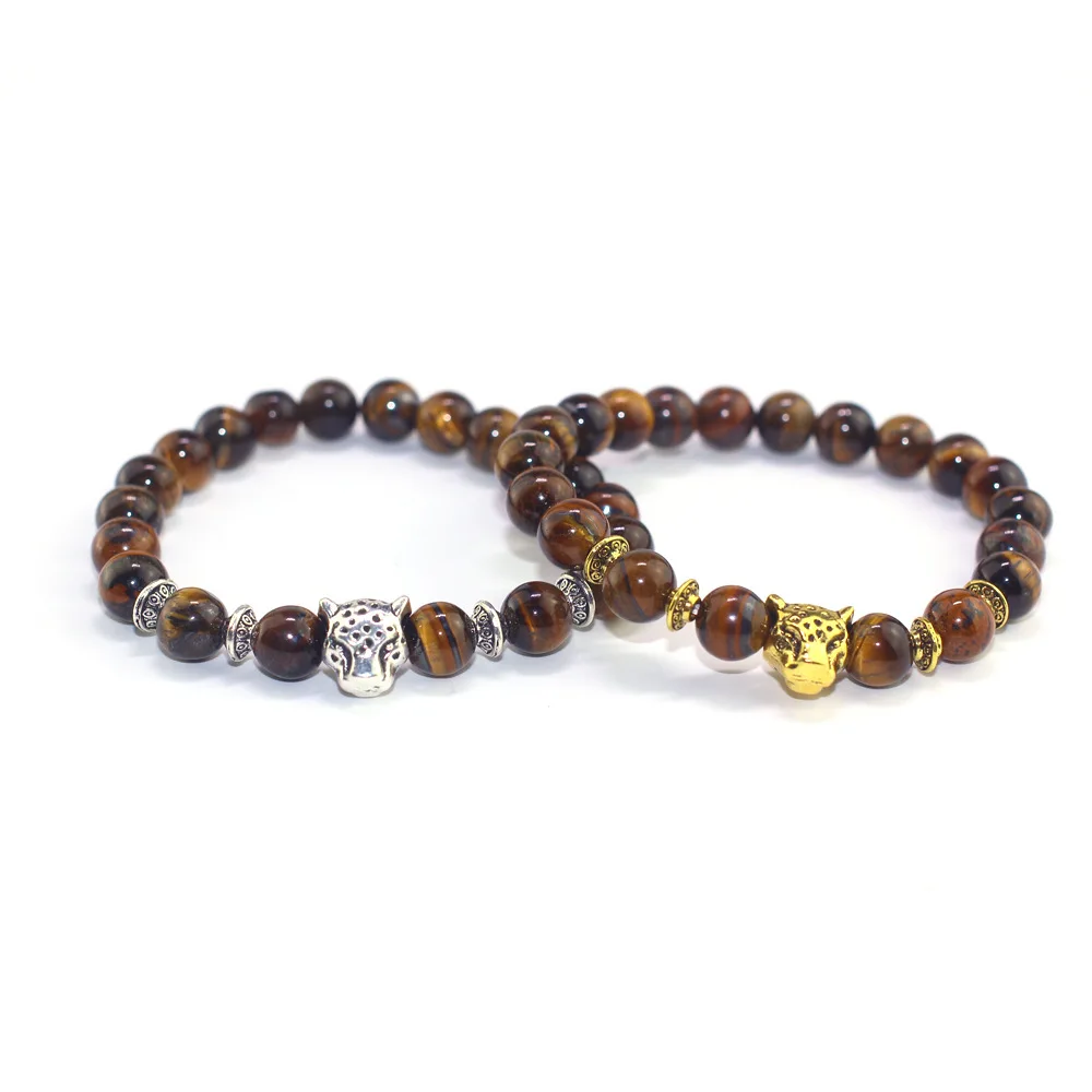 

Silver Or Gold Head Of Leopard Male Bracelet Charms Tiger Eye Stone Bracelets Fashion Man 2018