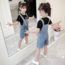 Джинсовые шорты на бретельках для девочек летние модные детские свободные джинсовые шорты на подтяжках для девочек-подростков 6, 8, 10, 12, 14 лет Clj174