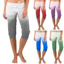 Gradient crop pencil pants for women calf-length Mid-rise slim trousers plus size S-5XL