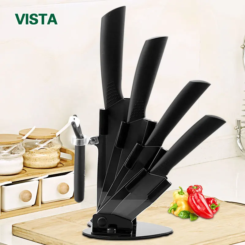 Ceramic Knives Kitchen knives Accessories set 3" Paring 4" Utility 5" Slicing 6" chef Knife+Holder+Peeler Black Blade