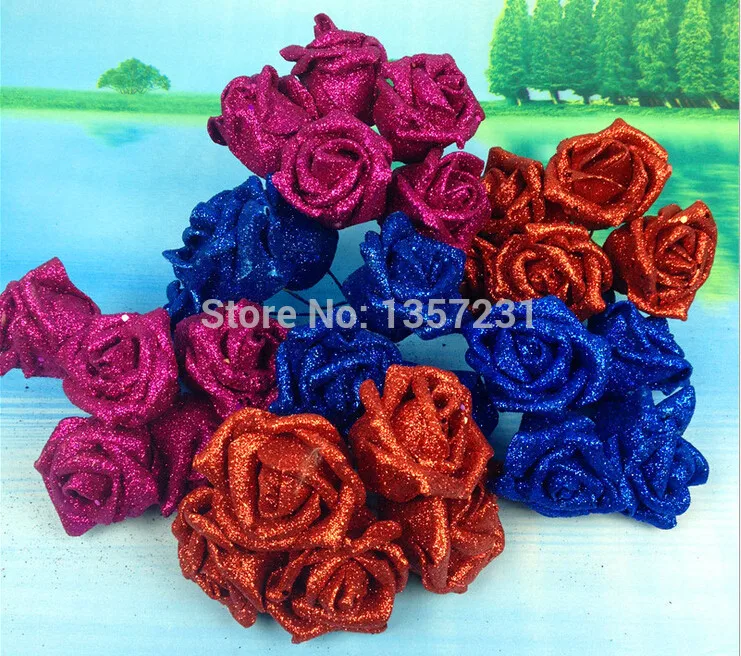1500pcs/lot (6cm) 2 styles Single Foam Rose Flowers Stem in 13 Different Colors For Selection