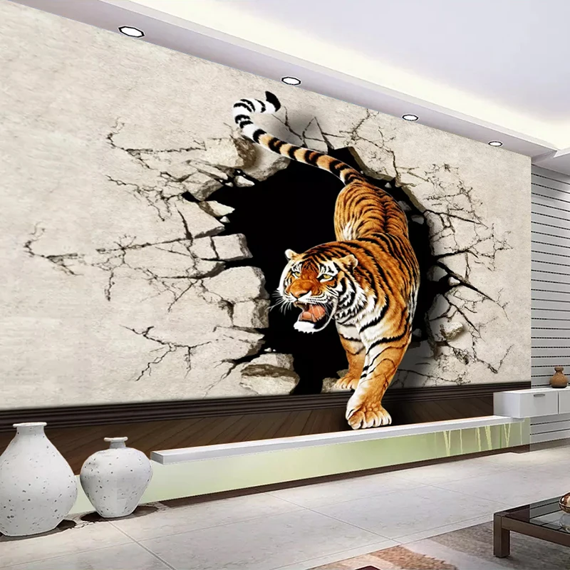 Papel De Parede Fotográfico 3d Personalizado Pintura A Óleo De Tigre Animal  Grande Mural Para Sala De Estar TV De Quarto Sofá De Fundo