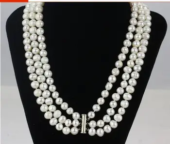 

SNH three rows design pearl necklace 925 sterling wedding Gift for women sterling--jewelry