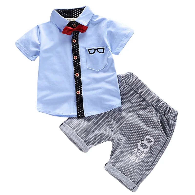 Комплекты одежды для маленьких мальчиков коллекция года, летняя детская одежда футболка джентльмена для маленьких мальчиков+ шорты комплект одежды из 2 предметов для детей, одежда для мальчиков