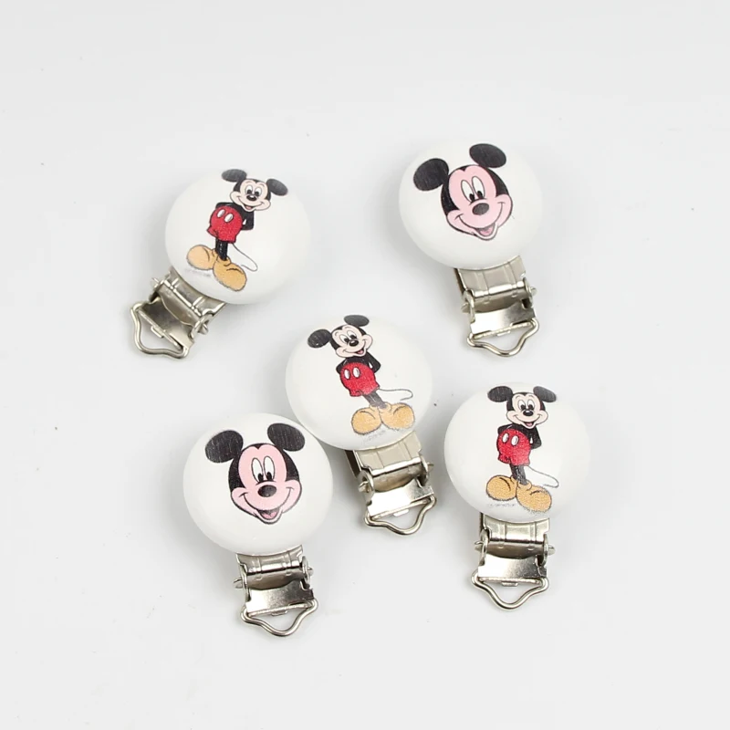 

Wooden Baby Pacifier Clips 5Pcs Cute Mouse Wood Metal Soother Clasps Accessories DIY For Baby Teethers Toy