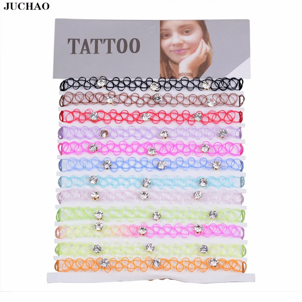 

JUCHAO New Collares Vintage Stretch Tattoo Choker Necklaces For Women Girl Charm Gothic Crystal Necklace Female Wedding Gift