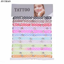 Juchao colares para mulheres, gargantilha de tatuagem elástica vintage, colar gótico com cristal para presente de casamento