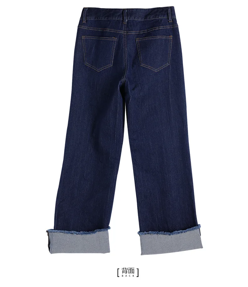 Bootyджинсы Весна 2018 новые европейские женские высококачественные прямые широкие дизайнерские темно-синие джинсы длинные брюки