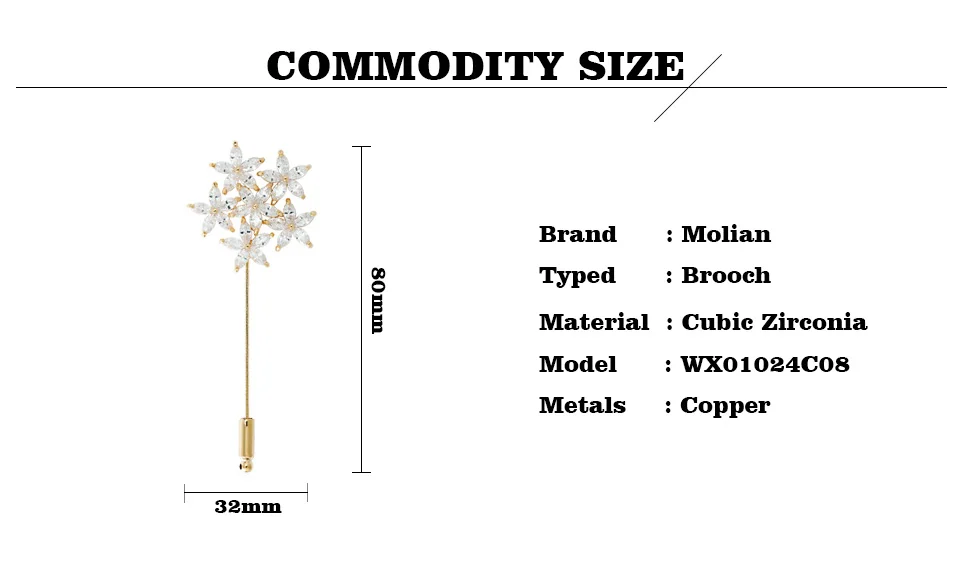 MOLIAN цветок брошь кубический цирконий завод простые булавки серебро медь Броши «Снежинка» золотые украшения для женщин ювелирные изделия подарки
