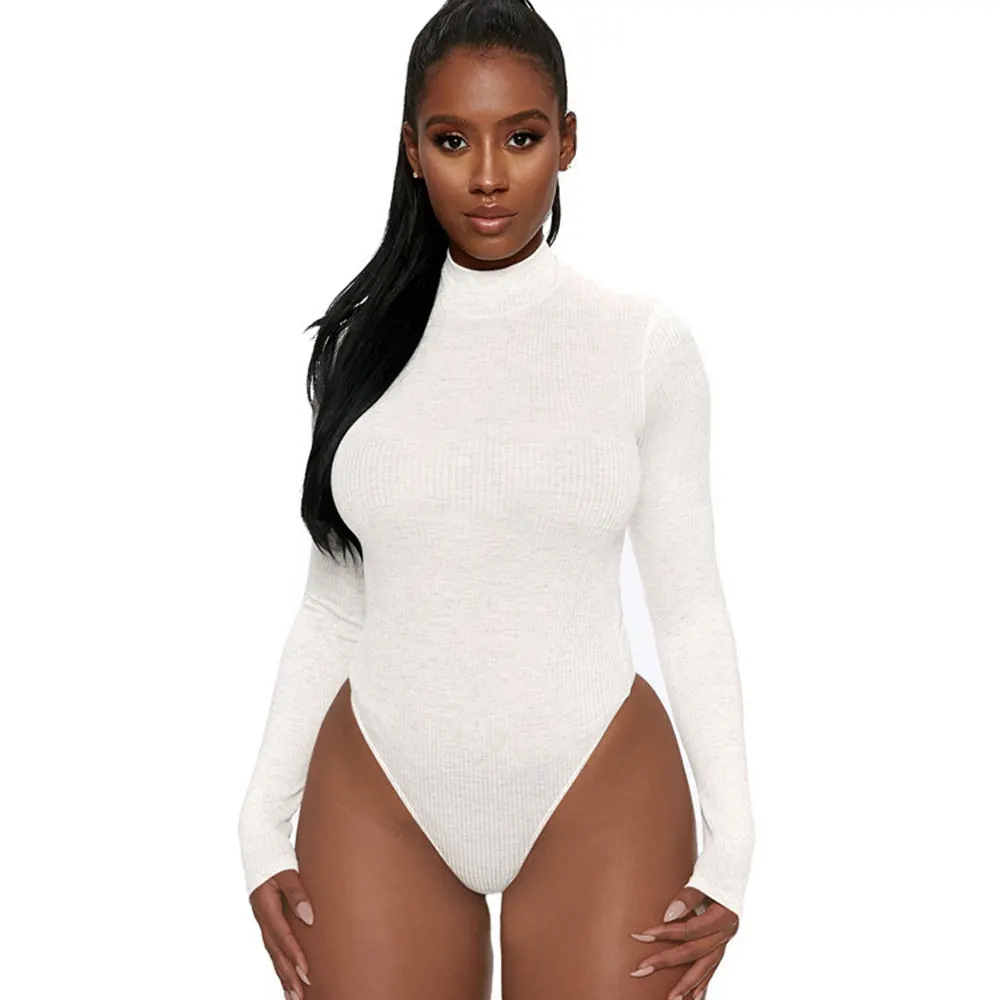 Womens Solid Color Turtleneck Bodysuits Sexy Long Sleeves Slim Bodysuits Bodycon Rompers Skinny Clothes Autumn Conjoined Briefs