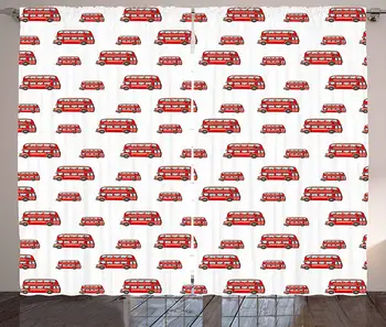 

London Curtains Funny Cute Kids Boys Toy Double Decker Bus Transportation Cartoon Living Room Bedroom Window Decor Panel Set