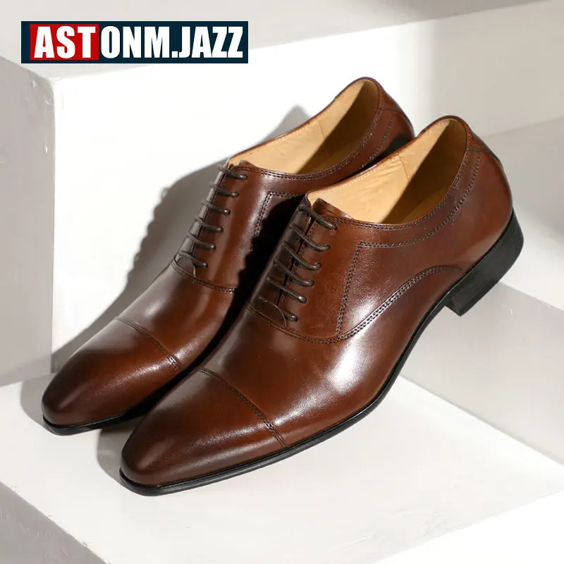 Men's Leather Casual Shoe Size 46 Wedding Dress Shoe Lace Up Genuine Leather Shoes Men Formal Casual Oxford Shoes For Men Black