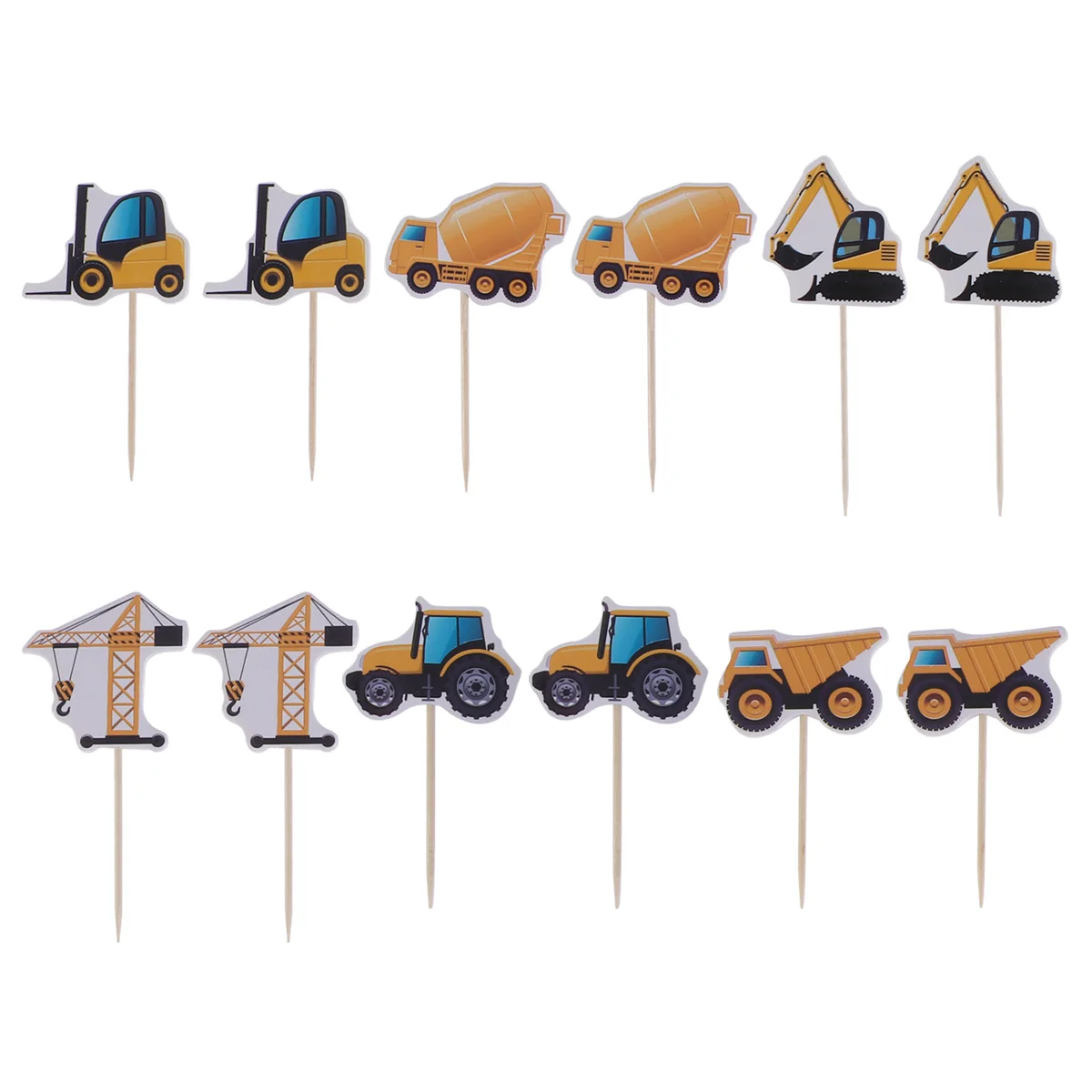 

12pcs Excavator Truck Cake Topper Funny Fruit Dessert Decor Insert Card for Birthday Party Festival