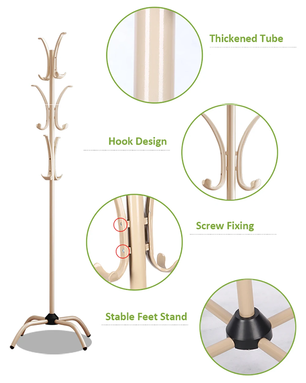 

Coat Rack Clothes Tree Coatrack Hat Hanger Hallstand Clothes Hat Tree Rack Free Standing with 6 Hooks 4 Feet Base for Bedroom