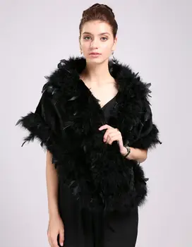 

Sexy Black Women 45 CM Width Tippet With Plumage Stylish Modern Lady's Favorite Real Rabbit Fur Suit For Spring Autumn EF4030-1