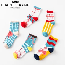 Модные женские туфли хлопковые носки осень-зима мультфильм "фламинго" кран личность тенденция жаккардовые Цвет женские короткие носки с принтом «J120