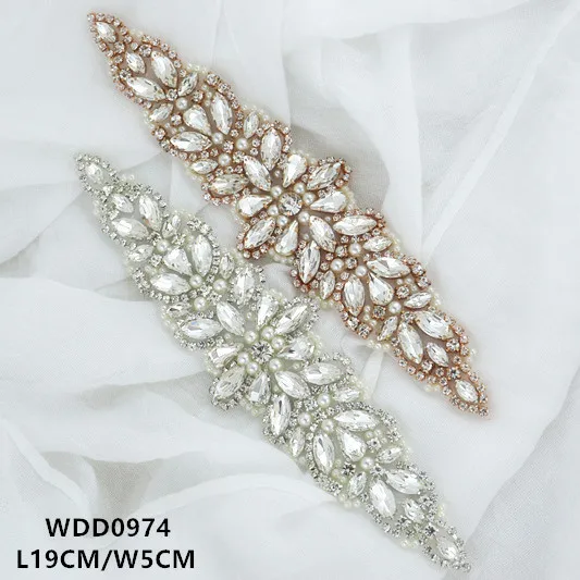 

(1PC) Wedding silver pearl rhinestone applique rose gold bridal beaded crystal applique iron on for wedding dresses WDD0974