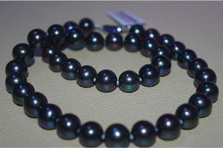 

stunning 10-11mm natural black tahitian south seas pearl necklace 18inch (9.13)