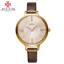 2016 Women good Austrian rhinestone watches Female leather strap watch Fashion casual Japan Quartz wristwatch Julius 800 clock