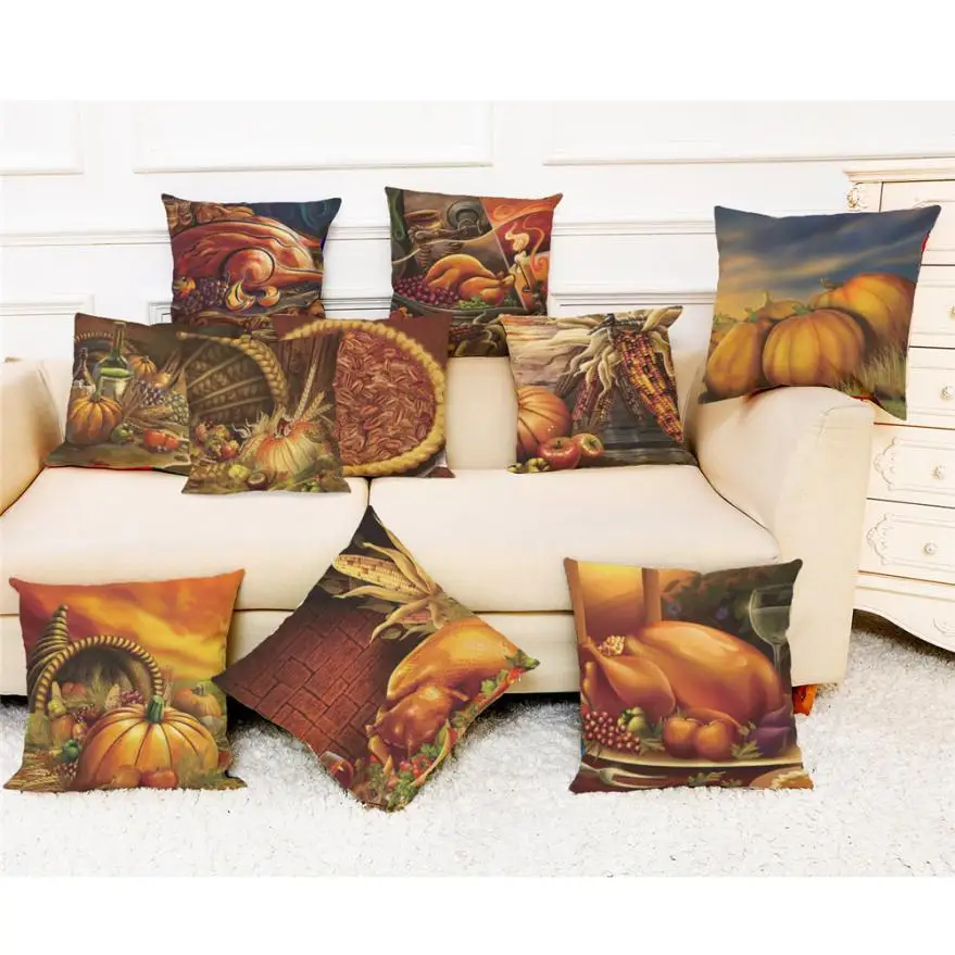 Decorative Pillow Case Thanksgiving Turkey Pillowcase 17.5 Inch Cotton