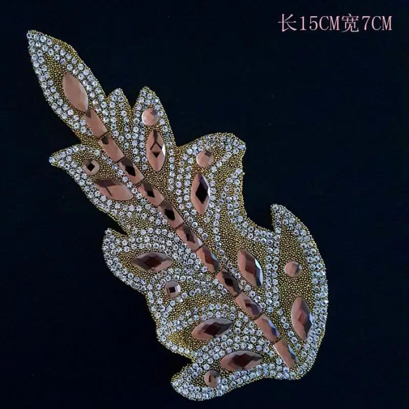 20pcs Fashion Exquisite Handmade Leaf Shape Hot Drilling Acrylic Rhinestones Iron On Patches For Diy Women Clothes Patch Brod