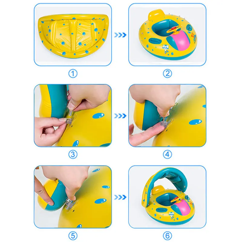 Детские Кольца для плавания Надувное детское сиденье лодка безопасный Регулируемый Зонт детский бассейн игрушки для детей малышей