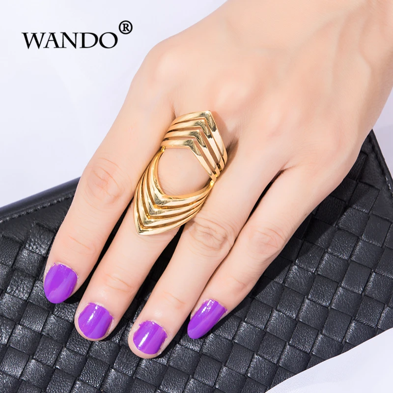 

WANDO Top Quality Brand Gold Color Ring Luxury Pave Setting Exaggerate Rings Women Lady Jewelry Party Gift wr52
