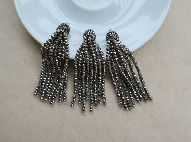 10pcs Crystal Faceted Glass Tassels Charm,Pave Rhinestone Crystal Caps