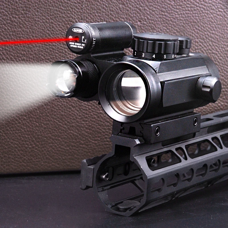 

Hunting RifleScope Sight Red Dot for 11mm or 20mm rail with tactical red dot laser sights sight + 800 LUM Flashlight Torch Lamp