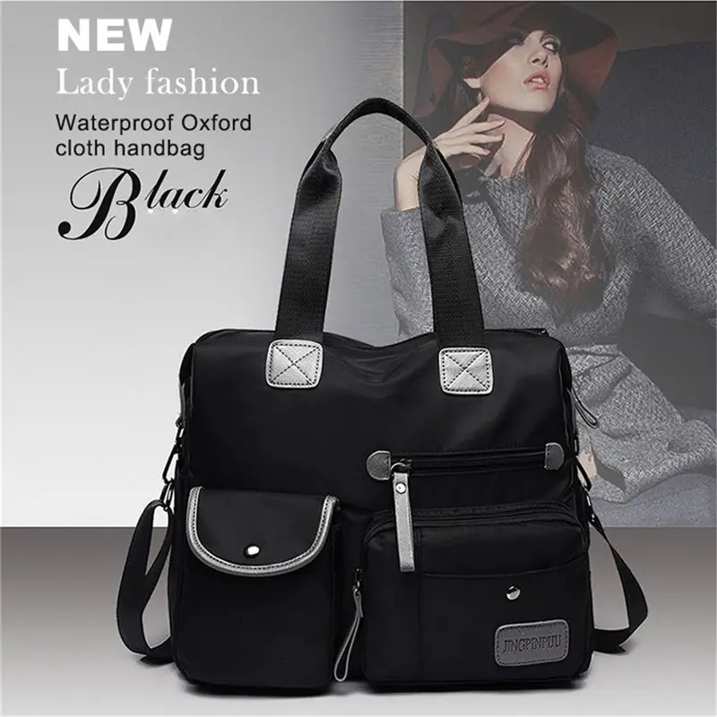 Новая женская модная Водонепроницаемая оксфордская Сумка-тоут, повседневная нейлоновая сумка на плечо, сумка для мам, Большая вместительная Холщовая Сумка - Цвет: Black