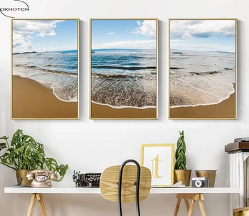 

Seaside Beach Scenery Decorative Painting Printed On Canvas Paintings Modular HD Pictures 3 Pieces/Set Posters