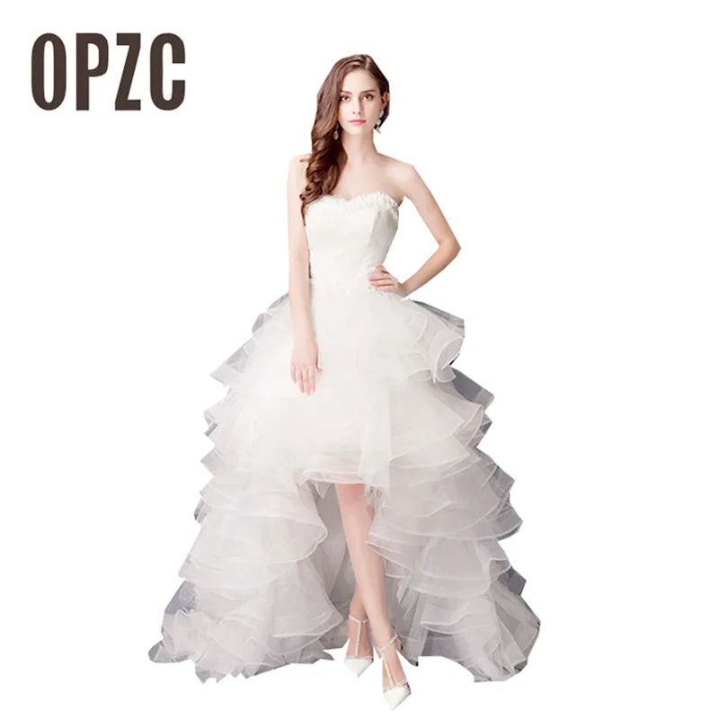 

2018 Top Selling wedding dress Cheap Hight Low bride royal princess Lace Front Short Long Back train formal dress quality growns