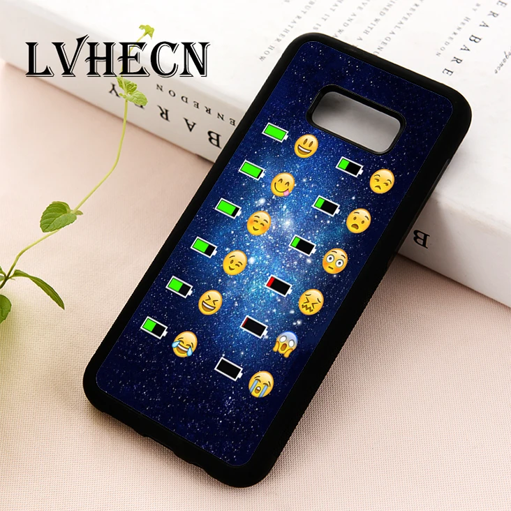 

LvheCn TPU phone case cover for Samsung Galaxy S5 S6 S7 S8 S9 S10 EDGE PLUS S10e lite Note 5 8 9 Emoji Face Phone Battery Charge