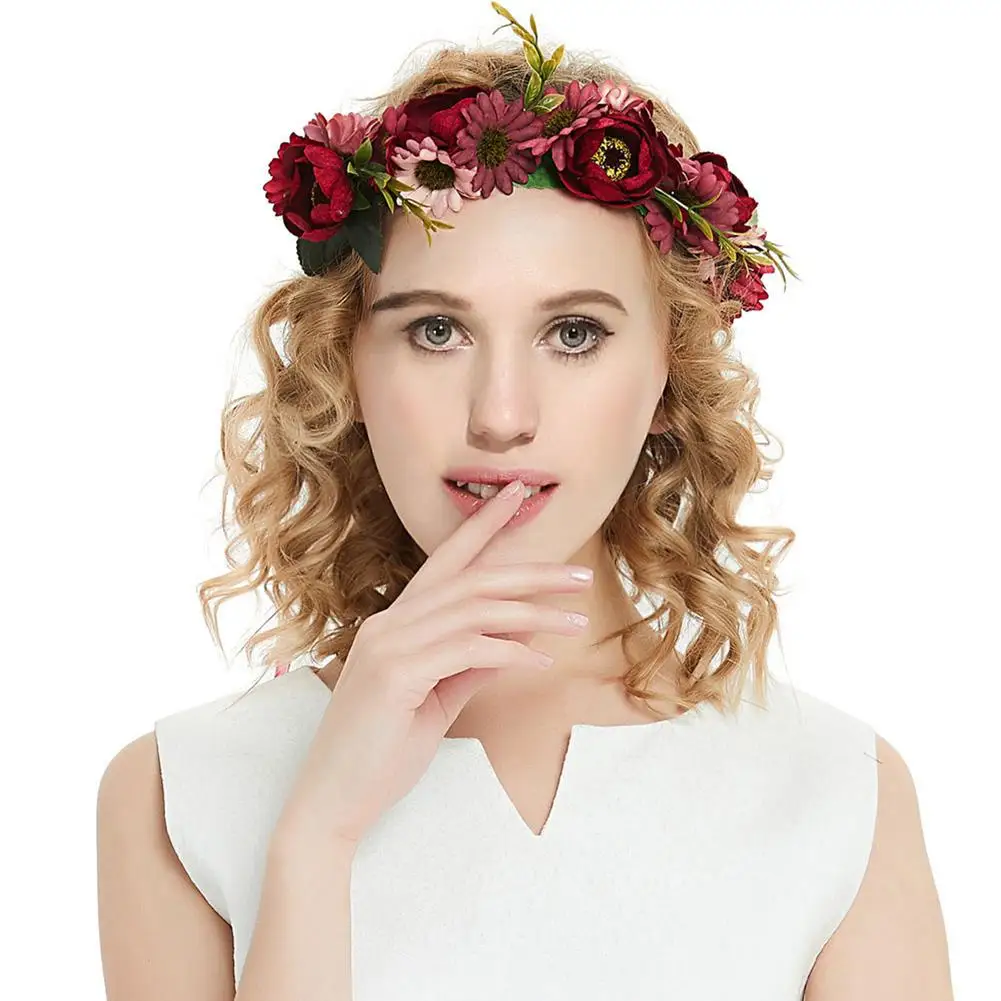 MISSKY Bridal Wedding Flower Wreath Headband Floral Garland for Party