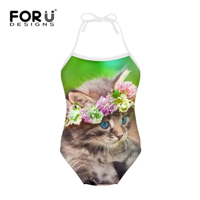 CA4902BS Цельный Детский купальник для девочек, купальный костюм, милый купальный костюм с 3D кошками для малышей, летние бикини, цельные костюмы для пляжа - Цвет: CA4902BS
