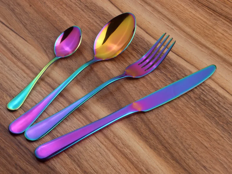 colorful 4 шт./компл. посуда набор Нержавеющая сталь столовая вилка и нож ложка, чайная ложка красочные кухонная посуда наборы W7975 - Цвет: colorful