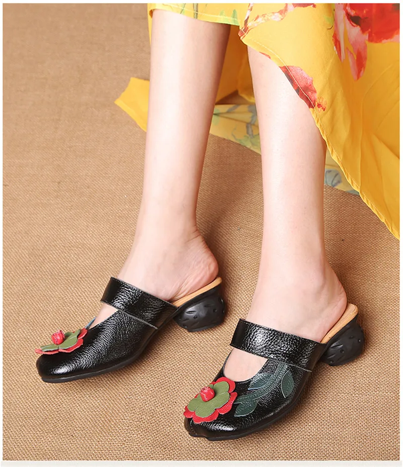 2018 New Summer National Style Women Slides Genuine Leather Half Slippers Retro Handmade Ladies Shoes Comfortable Female Sandals (9)