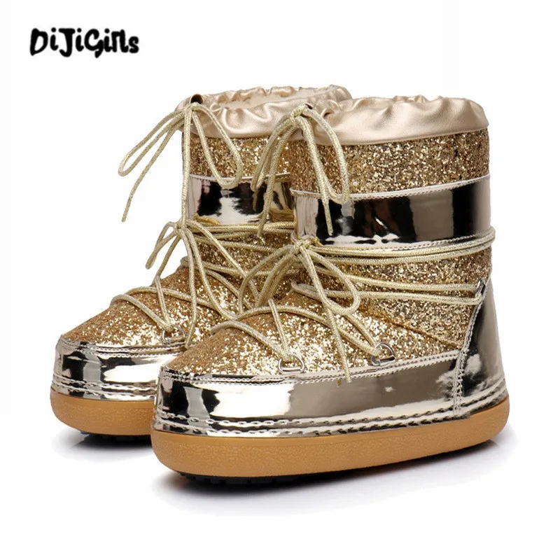 Gold Boots Зимние ботинки; Зимние ботильоны; женская обувь; теплые ботинки на меху; женская повседневная обувь; большие размеры; нескользящая обувь на платформе с золотым украшением - Цвет: Gold Boots