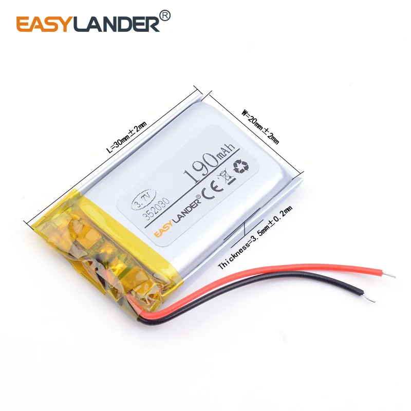 10 шт./лот 352030 190 MAH 3,7 v Bluetooth гарнитура аккумулятор для MP4 MP3 маленькие игрушки