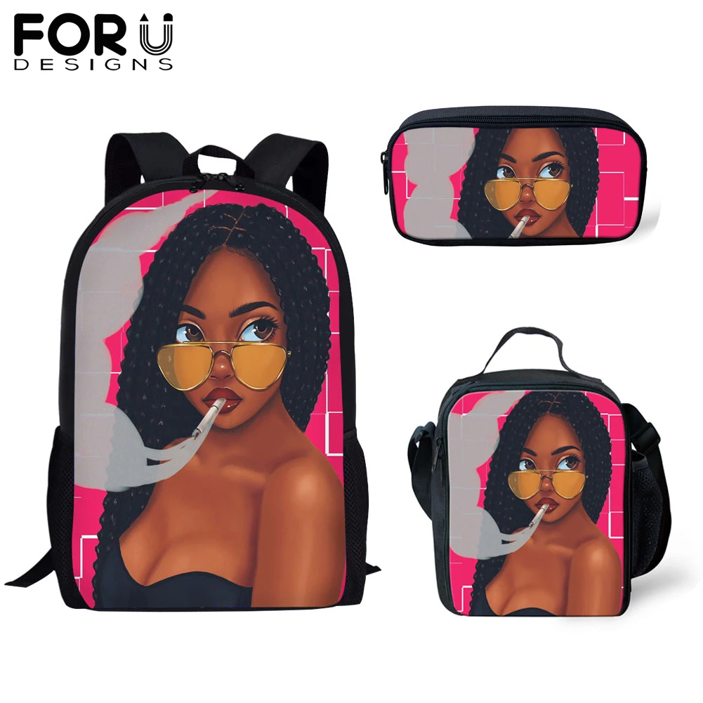FORUDESIGNS/Школьный рюкзак 3 шт. для девочек, студенческий, спортивный, Африканский, для девушек, художественный, набор, для книг, для женщин, детей, на заказ, сумка для ноутбука, рюкзак