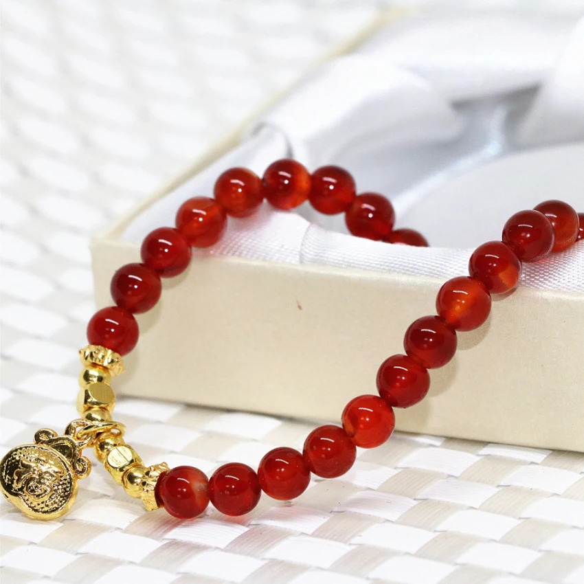 Высококачественная мода 6 мм красный агат натуральный камень оникс carnelian, круглые бусины, браслет для женщин, ювелирное изготовление 7,5 дюймов B1920