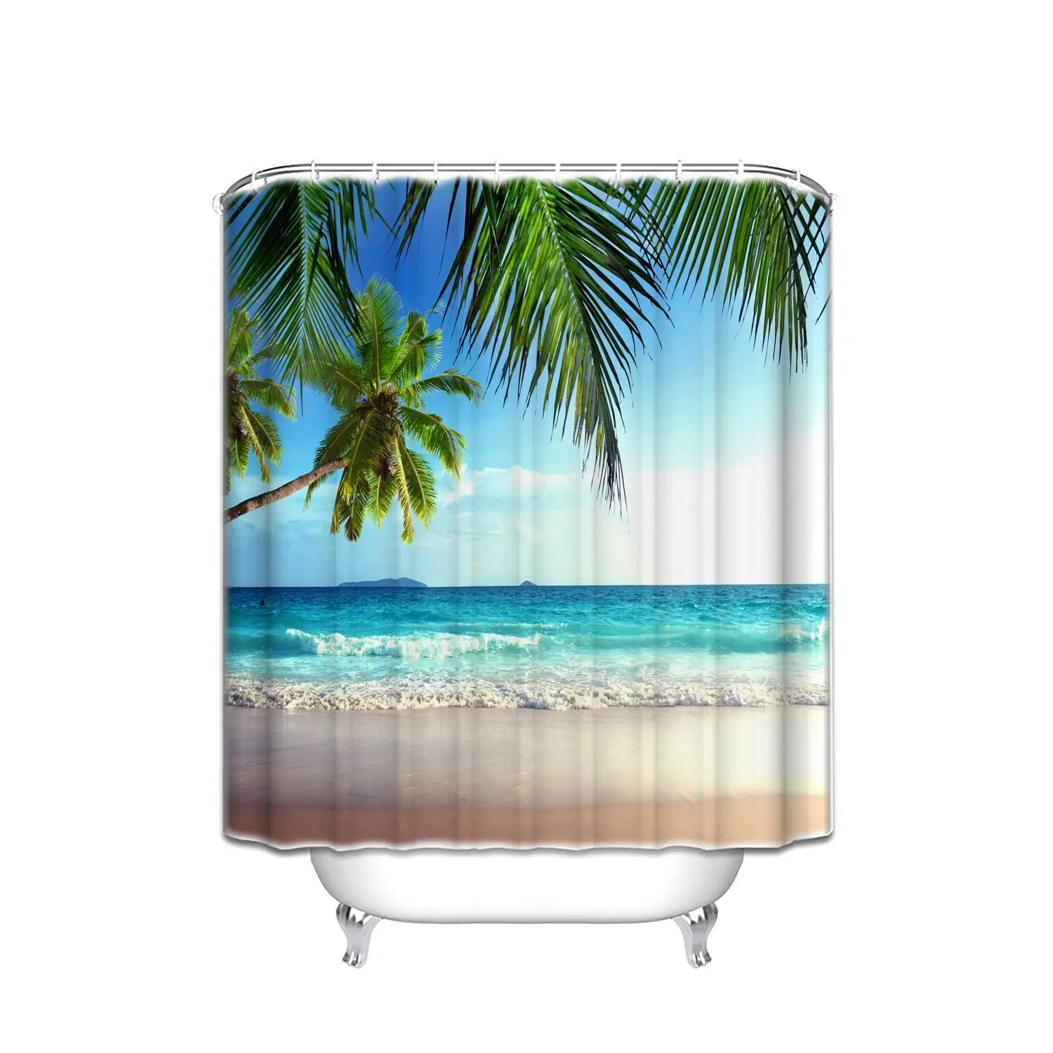 Palms Ocean Tropical Beach Theme Mildew Free Polyester Fabric Shower