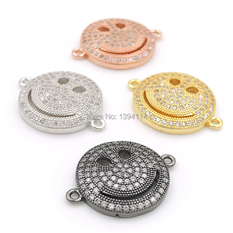 22*17*3 мм Micro Pave Clear CZ Smile Face Разъемы подходят для изготовления браслетов или ожерелья ювелирные изделия