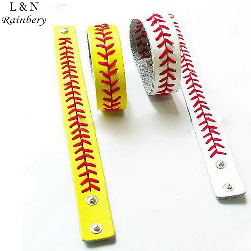 

Rainbery Gum For Bracelets Sport Seamed Lace Leather Bracelets Herringbone Softball Fast Pitch Baseball Stitch cuff Bracelet