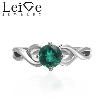 

Leige Jewelry Round Cut Solitaire Lab Emerald Rings Wedding Rings for Women Sterling Silver 925 May Birthstone