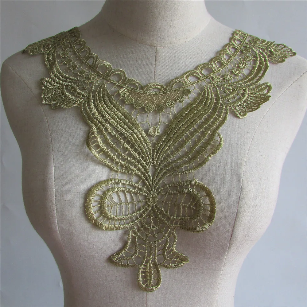 Fashion all match golden Embroidered Lace Neckline DIY hand sewing embroidery lace openwork