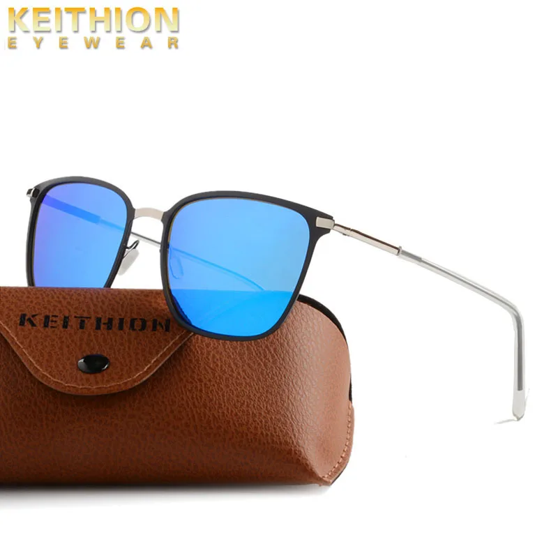 KEITHION Brand Men's Womens Vintage Square Sunglasses Polarized UV400 Mirrored Slim Fit Frame Eyewear
