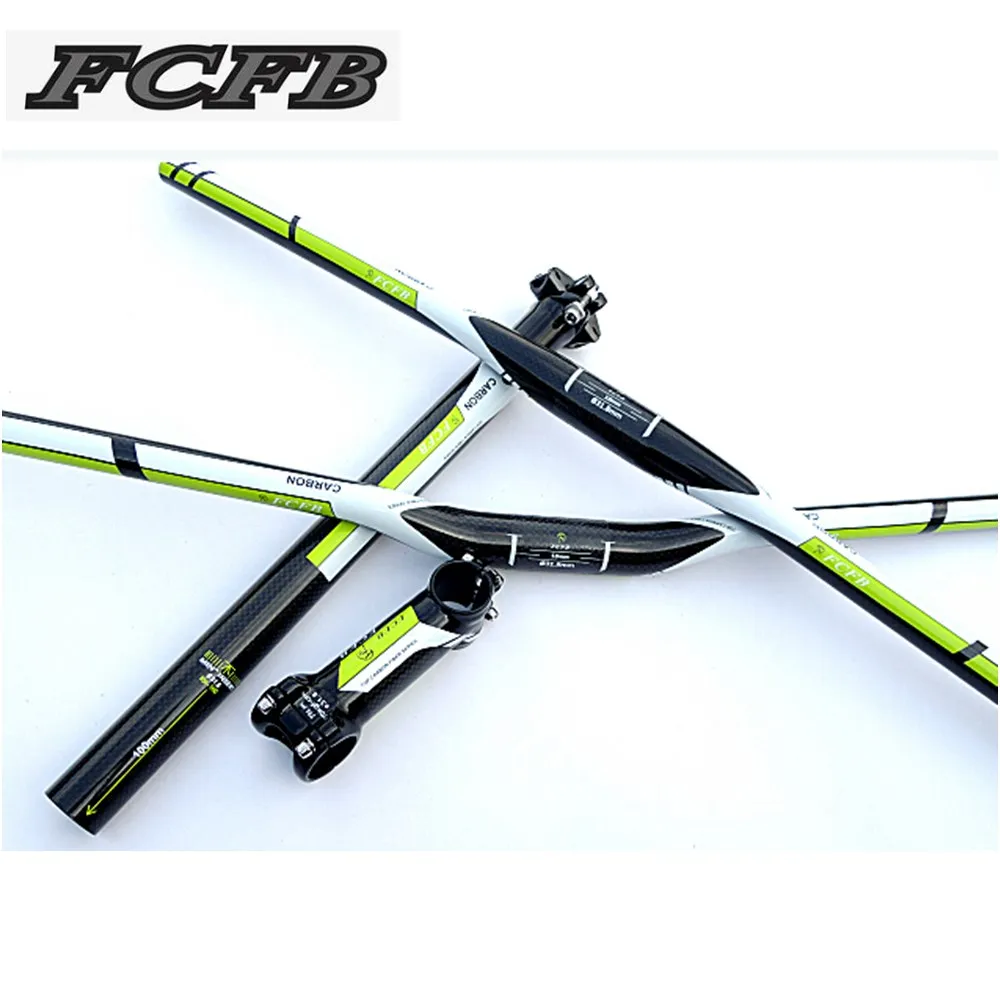 

Specials! FCFB FW green carbon fibre mountain handlebar set Stem Carbon seatpost handlebar top cap seat free shipping