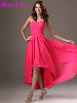 

2019 Simple Long High Low Fuchsia Beach Bridesmaid Dresses For Cheap Ruched Chiffon Sweetheart Wedding Guests Dresses New Sale